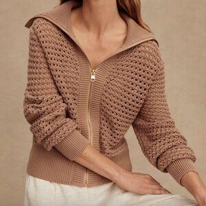 VARLEY Eloise Full Zip- Through Knit-Warm Taupe color, Size Large